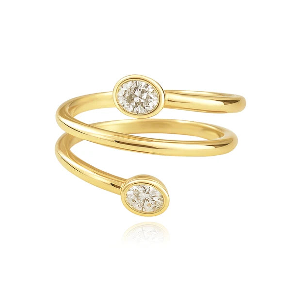 Oval Diamond Coil Ring in 14K Yellow Gold, Size 7