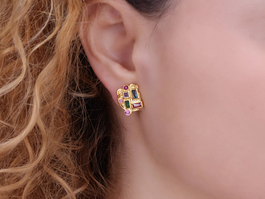 Gurhan Embrace Mixed Stone Stud Earrings in 22K Yellow Gold