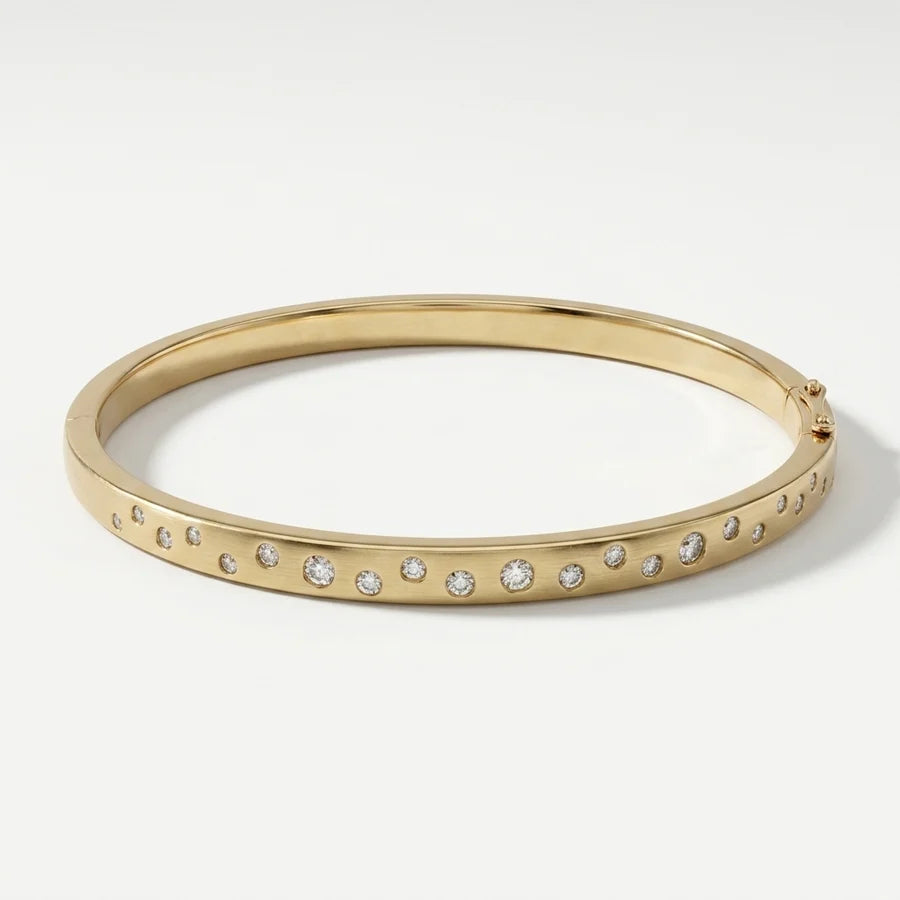 Scattered Flush Set Diamond Hinge Bangle in 14K Yellow Gold
