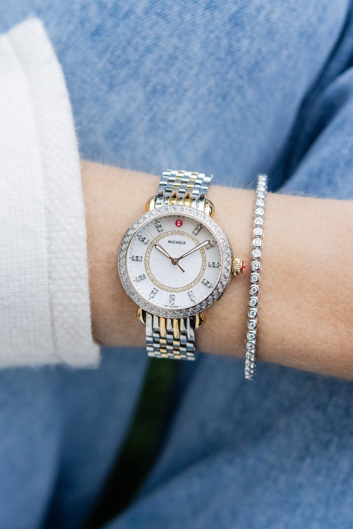Round Diamond Bezel Flexible Bracelet in 14K White Gold
