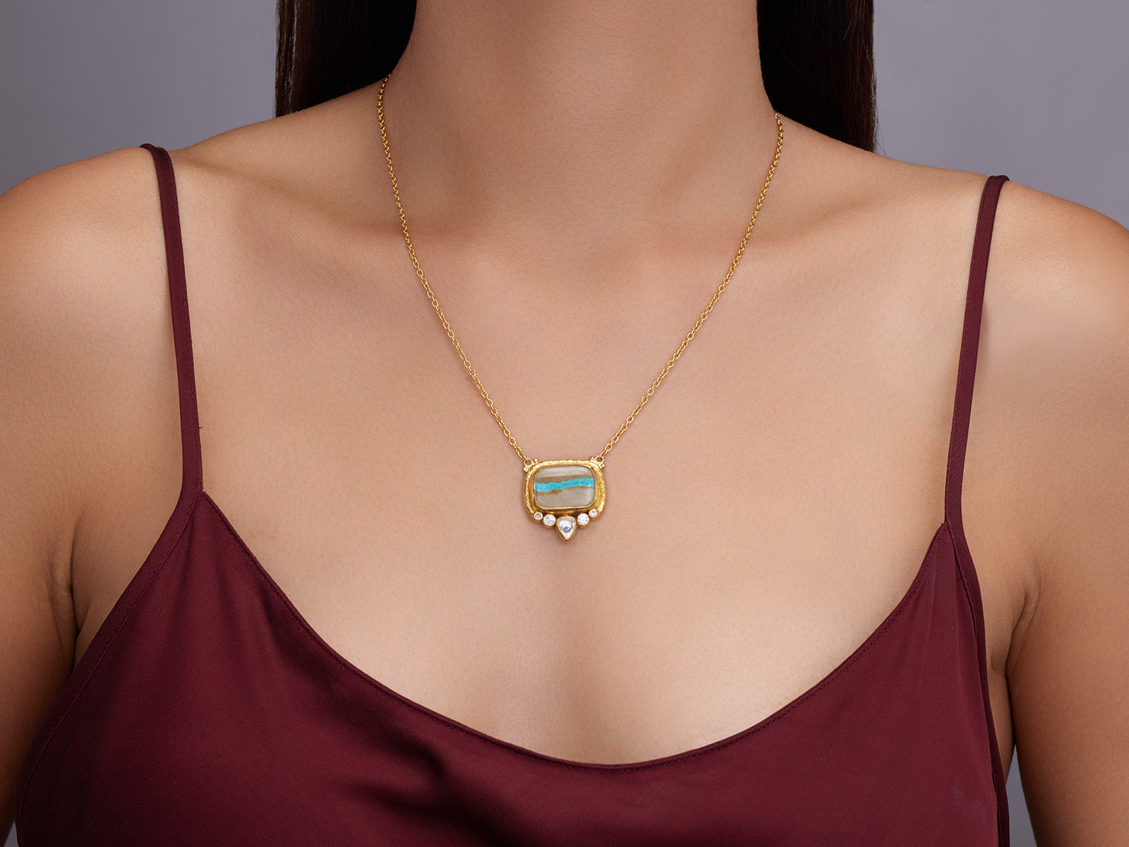 Gurhan Muse Turquoise Diamond Pendant Necklace in 24K Yellow Gold