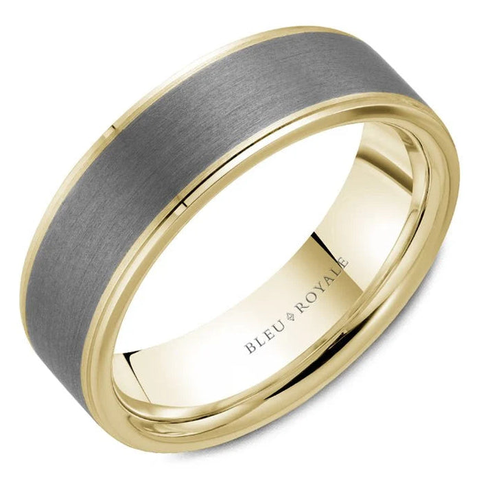 Crown Ring Men's 7MM Two-Tone Tantalum Sandpaper Band in 14K Yellow Gold, Size 10