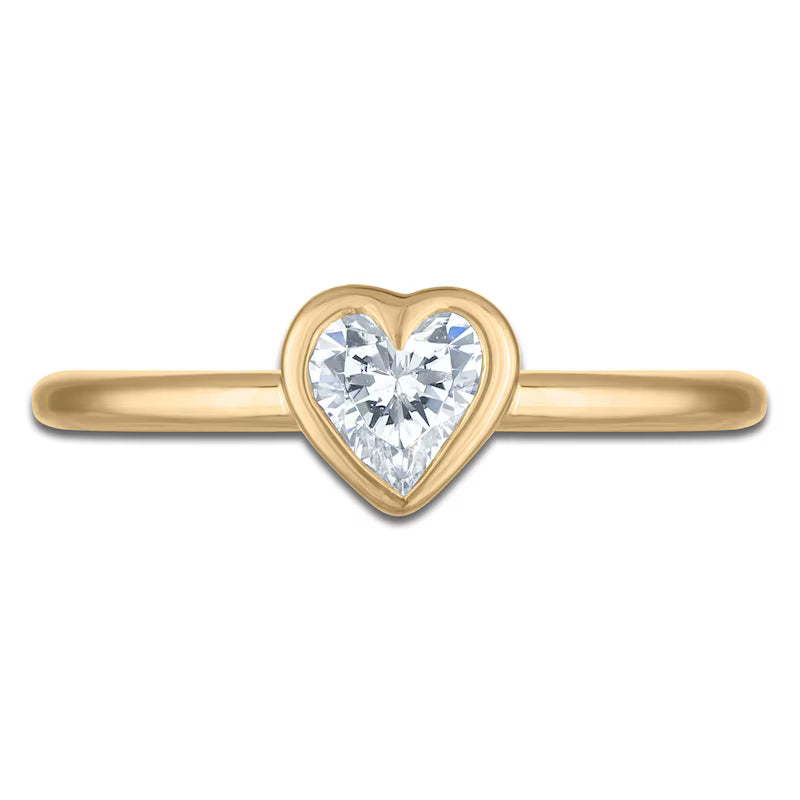 Bezel Set Heart Diamond Ring in 14K Yellow Gold, Size 7