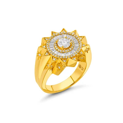 Buddha Mama Sun Signet Diamond Ring in 20K Yellow Gold, Size 8