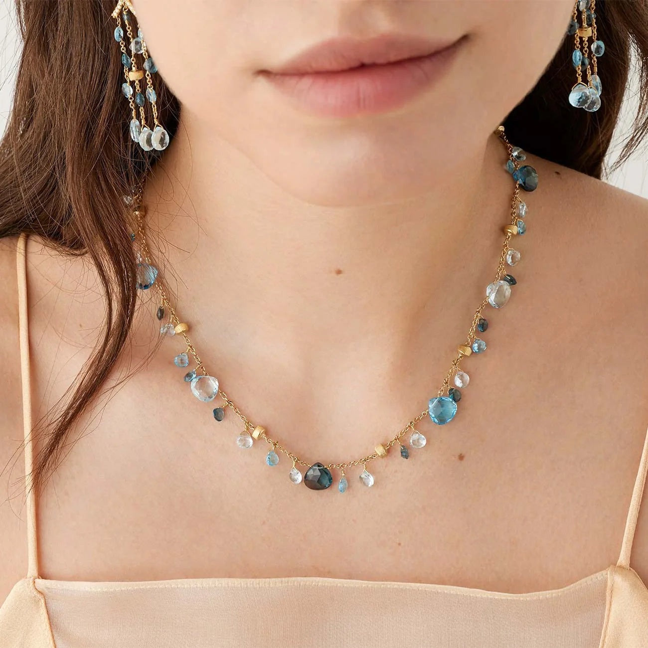 Marco Bicego Paradise Mixed Topaz Station Dangle Necklace in 18K Yellow Gold