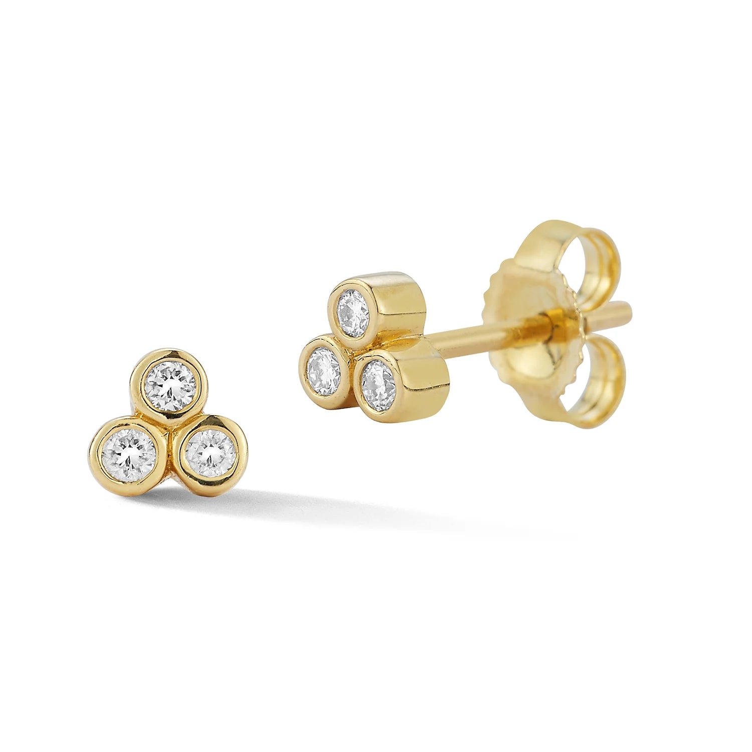 3 Diamond Cluster Stud Earrings in 14K Yellow Gold