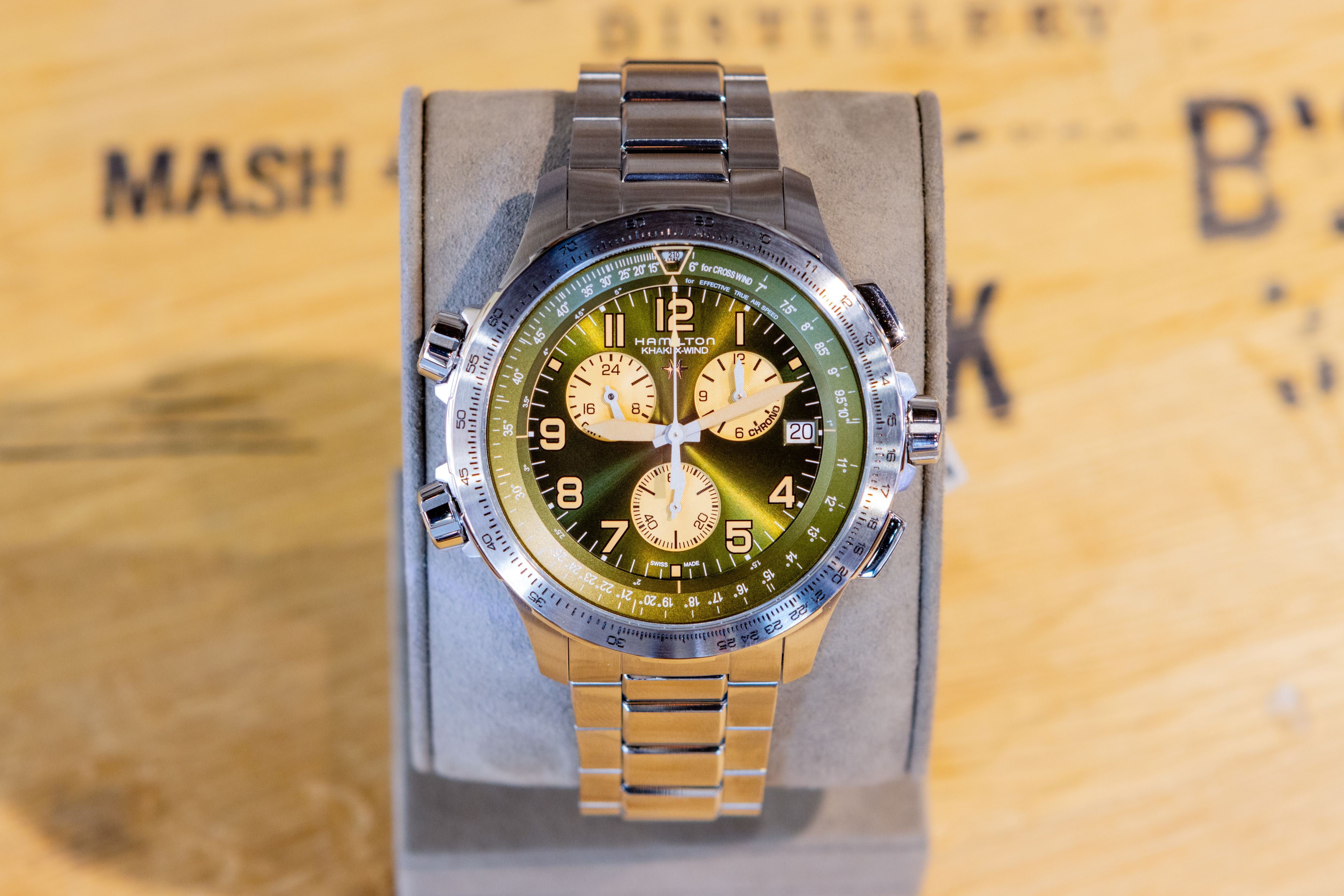 Hamilton Khaki Aviation Chronograph GMT Quartz Green Dial Watch H77932160