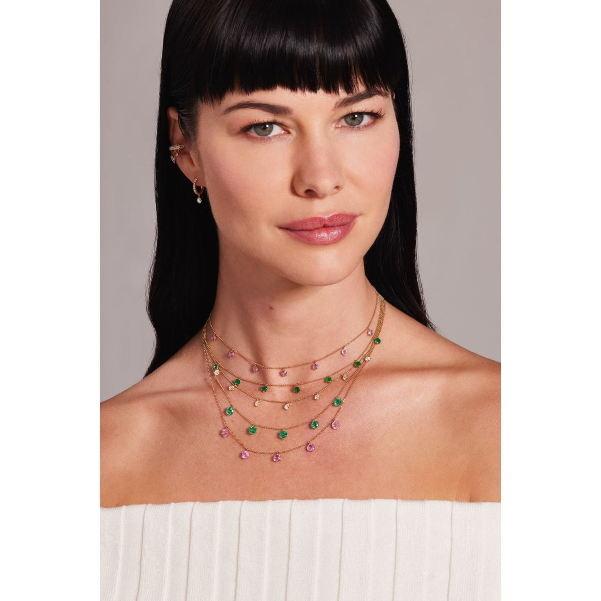 Graziela Large Floating Emerald Necklace in 18K Yellow Gold