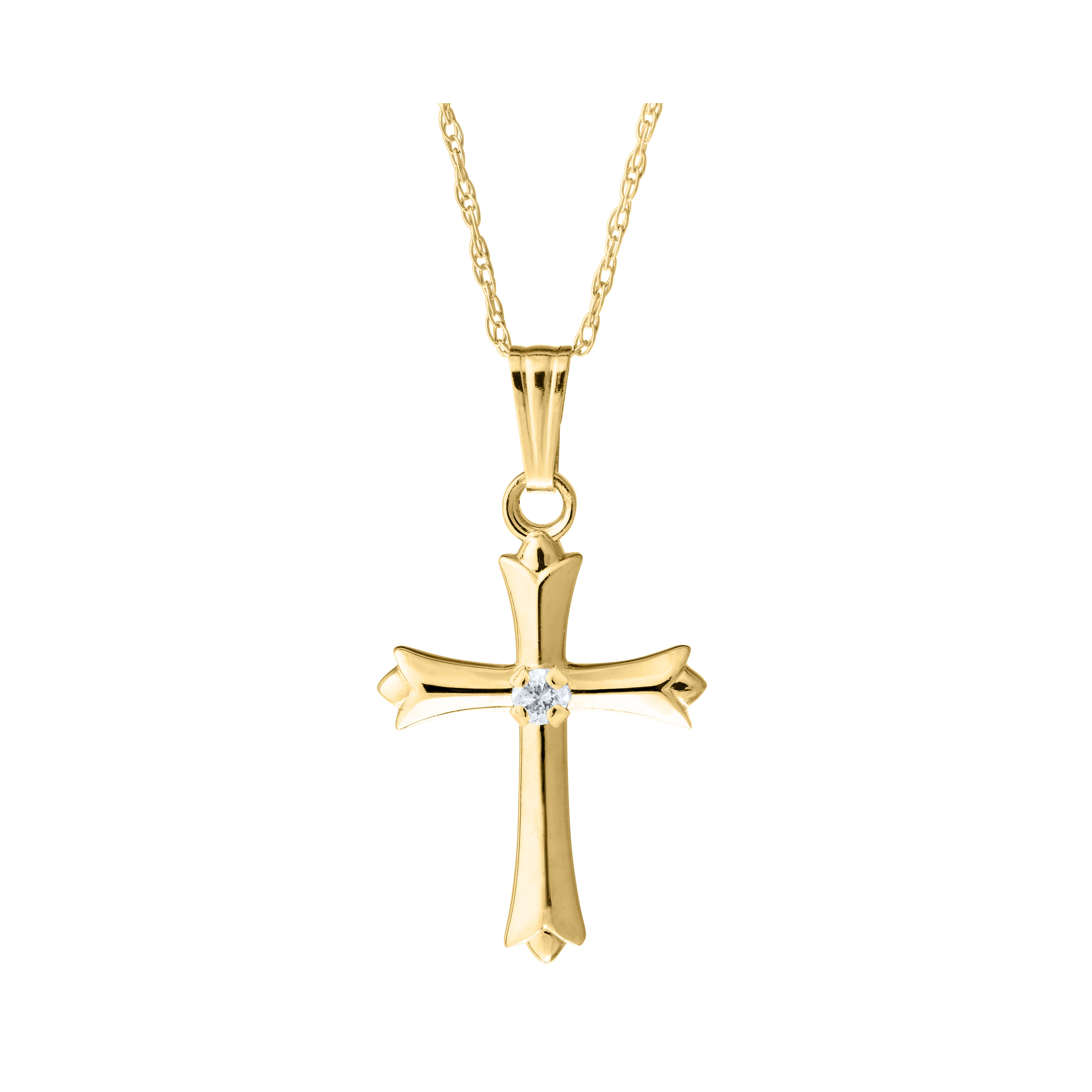 Children's Diamond Cross Pendant Necklace in 14K Yellow Gold