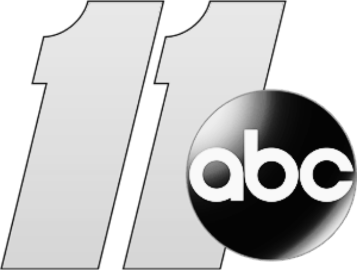 Logo of 11 abc television station with number 11 and 'abc' text.