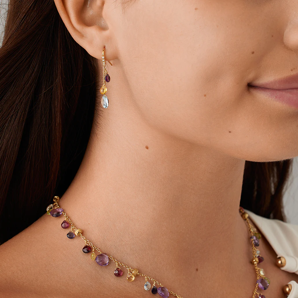 Marco Bicego Paradise Mixed Gemstone Drop Earrings in 18K Yellow Gold