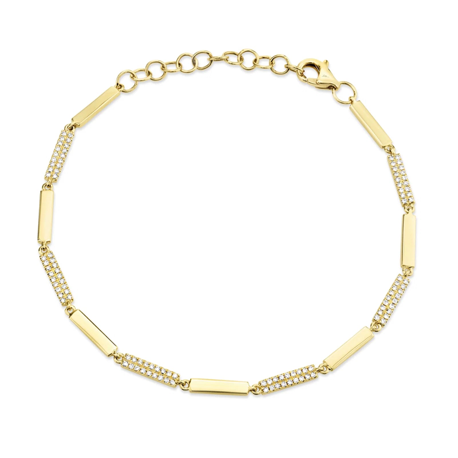 Pave Diamond Polished Link Bracelet in 14K Yellow Gold