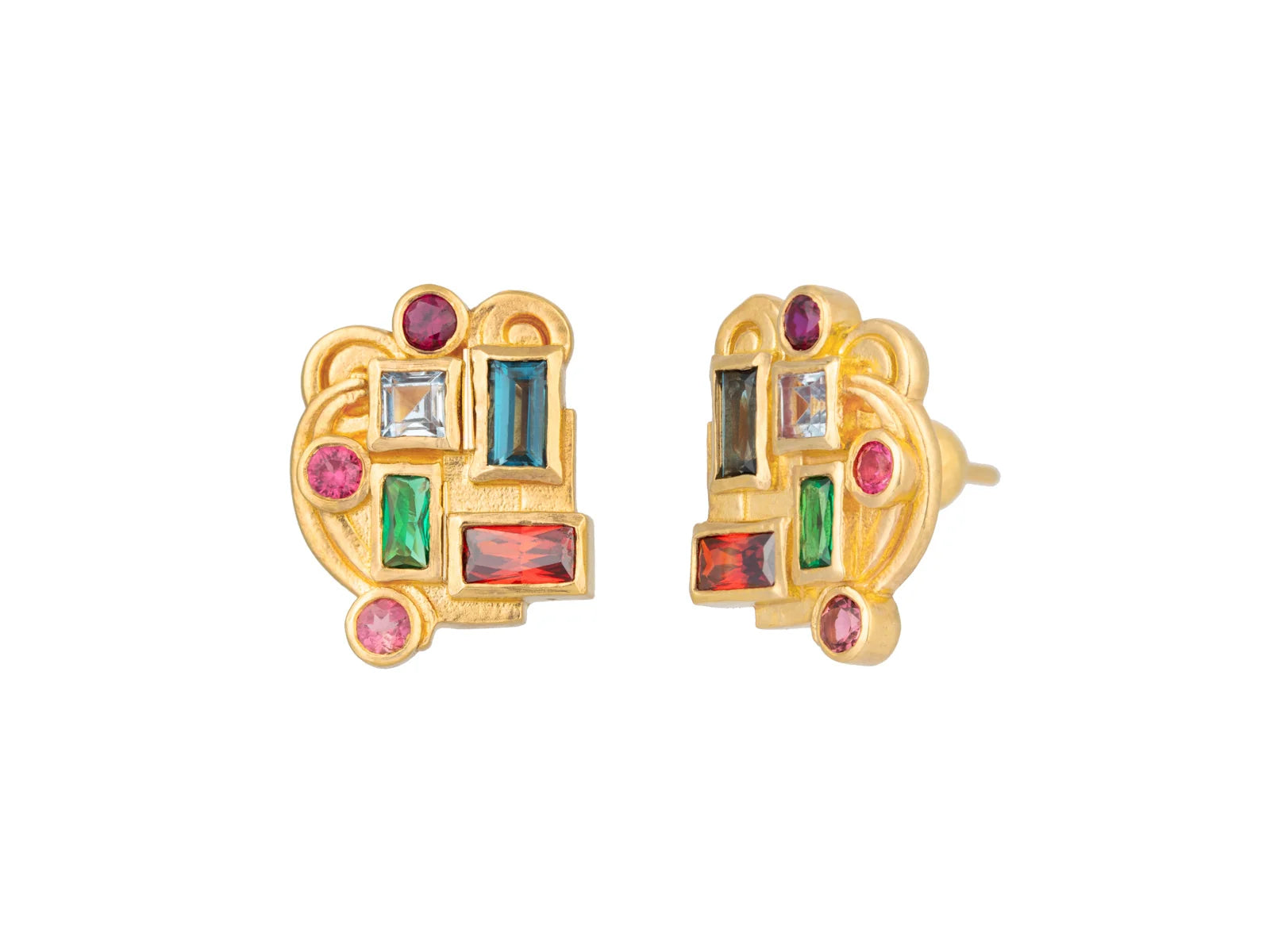 Gurhan Embrace Mixed Stone Stud Earrings in 22K Yellow Gold