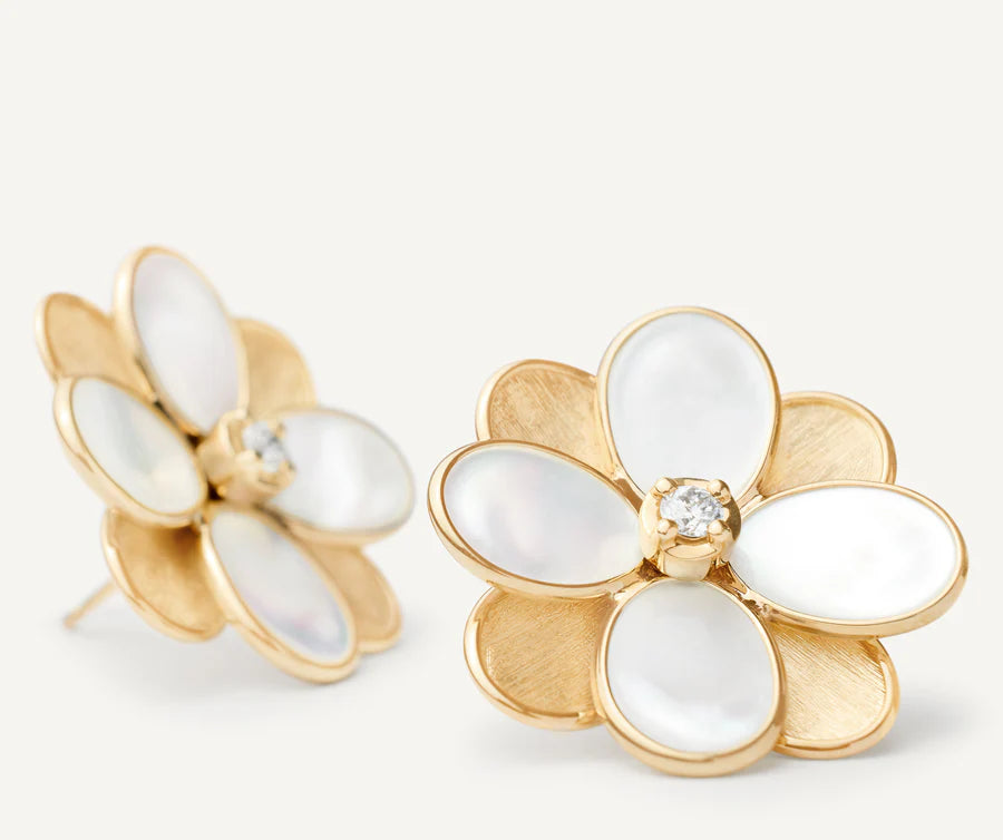 Marco Bicego Petali Mother of Pearl Flower Stud Earrings in 18K Yellow Gold