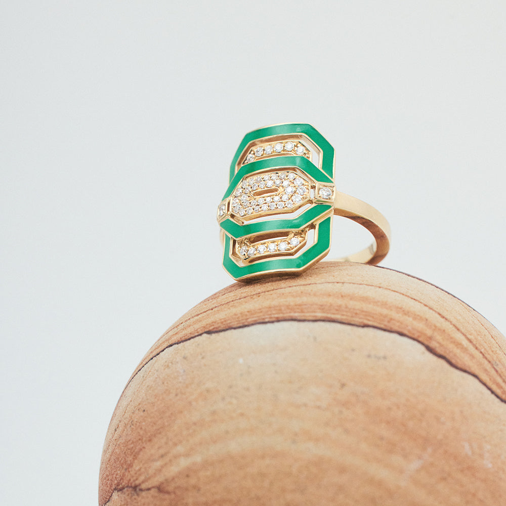Statement Paris Green Petite My Way Ring in 18K Yellow Gold, Size 6