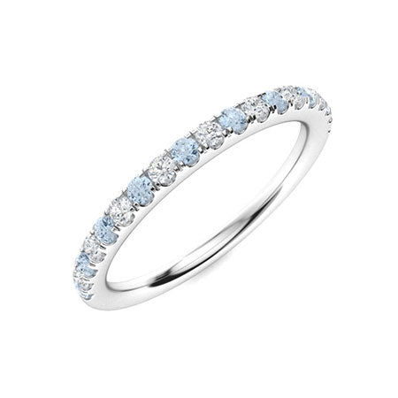 Alternating Aquamarine Diamond Ring in 14K White Gold, Size 6.5