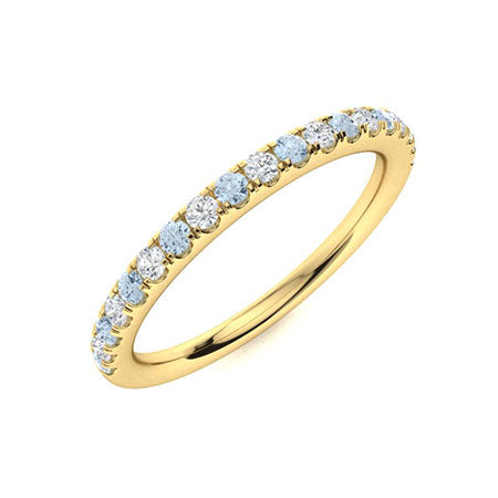 Alternating Aquamarine Diamond Ring in 14K Yellow Gold, Size 6.5