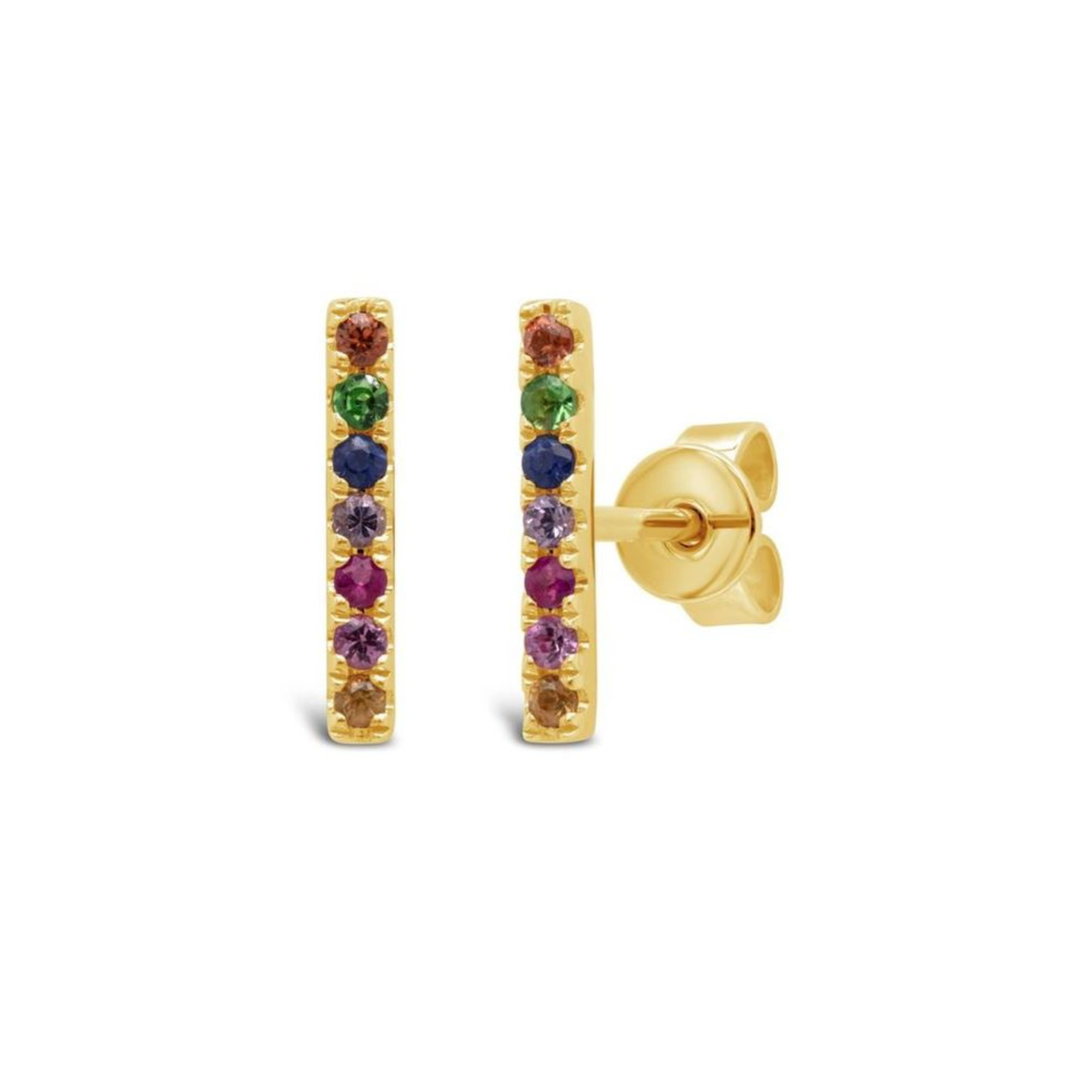 Rainbow Bar Stud Earrings in 14K Yellow Gold