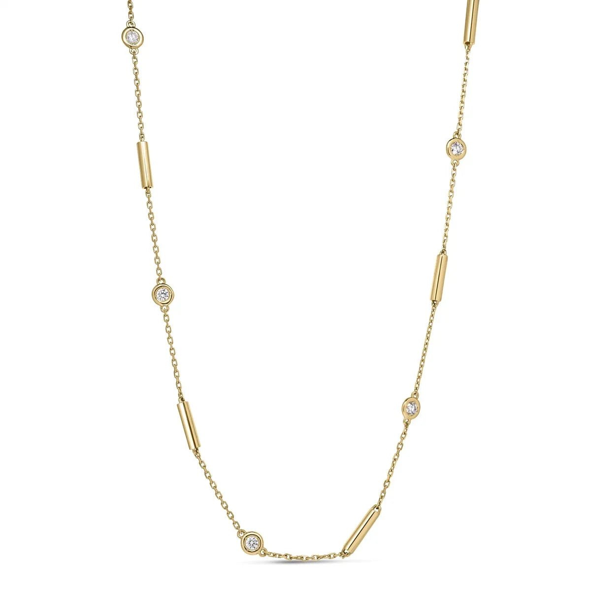 Roberto Coin Diamonds by the Inch Tube Station Necklace in 18K Yellow Gold