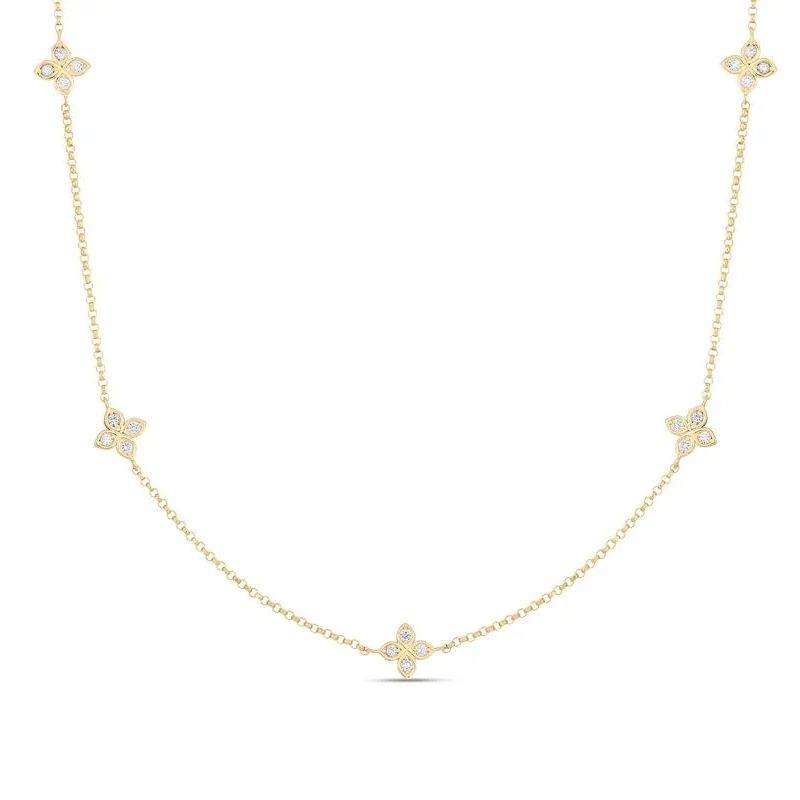 Roberto Coin Love by The Inch 5 Station Flower Necklace in 18K Yellow Gold, 17" Length