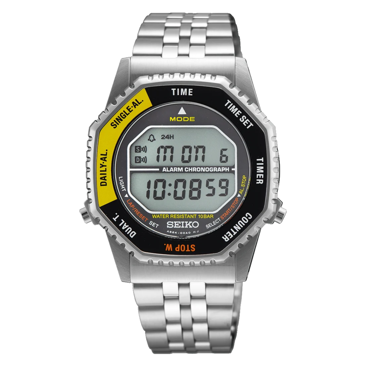 Seiko Essentials Rotocall Digital Black & Yellow Bezel Watch SMGG17