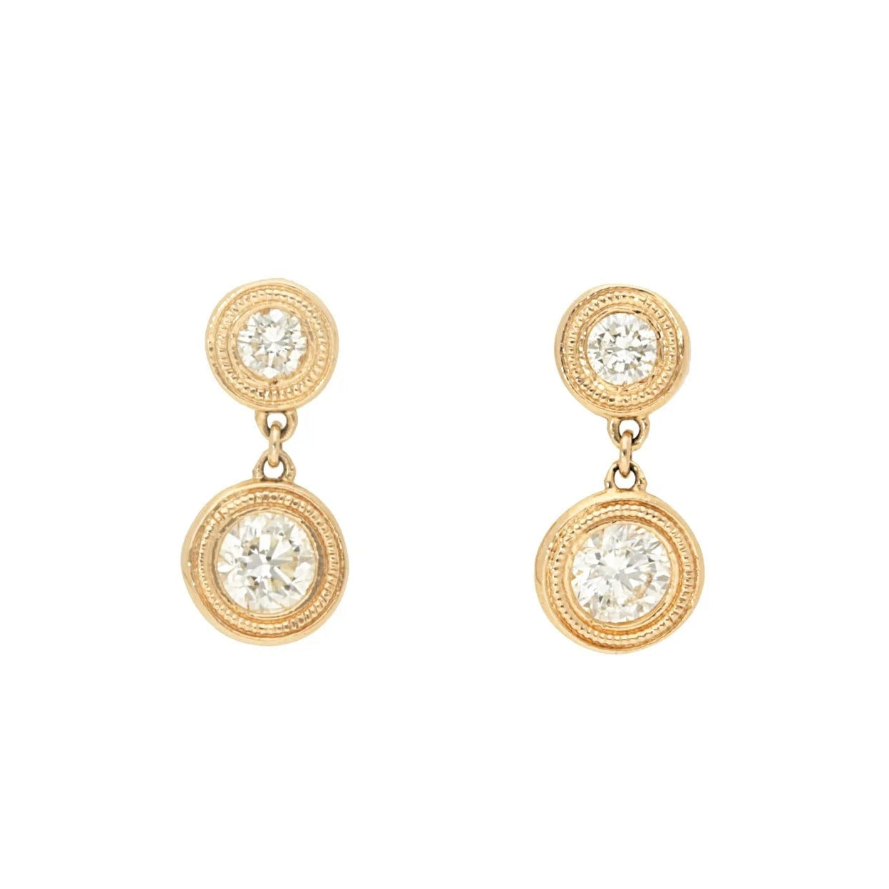 Milgrain Diamond Bezel Drop Earrings in 14K Yellow Gold