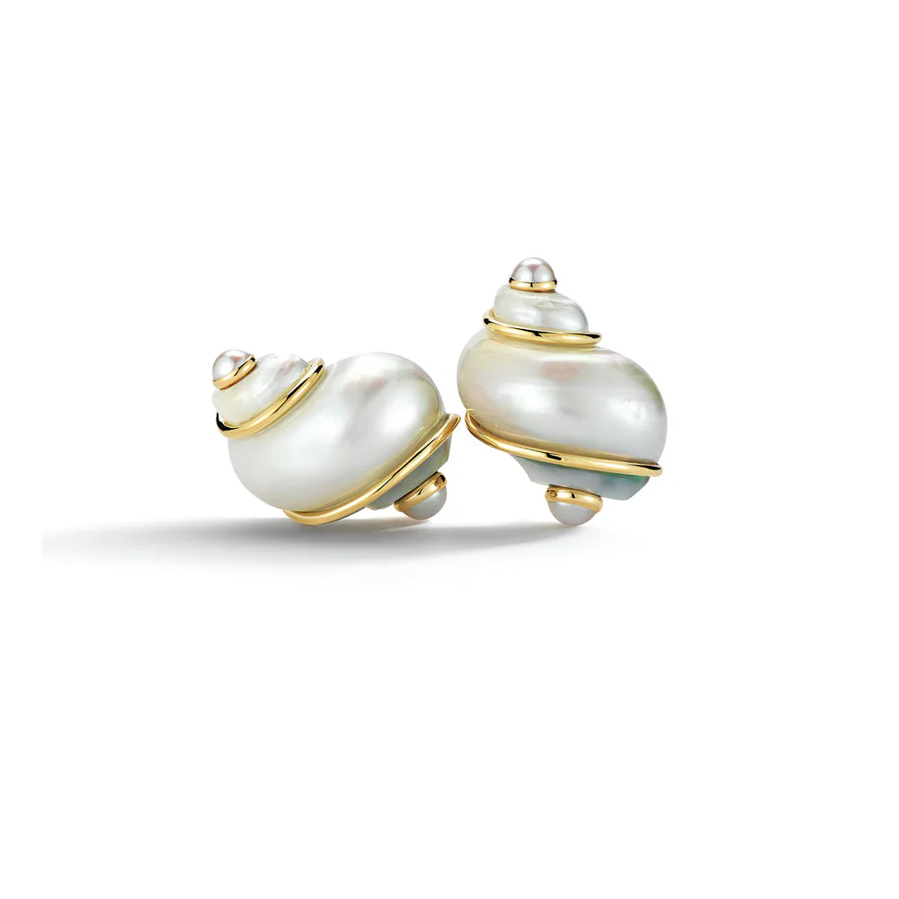 Seaman Schepps Turbo Shell Earrings in 18K Yellow Gold