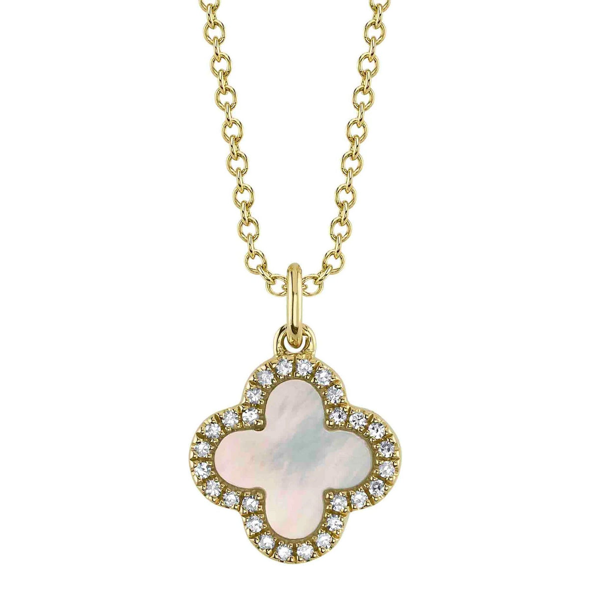 Mother of Pearl & Black Onyx Clover Pendant Necklace in 14K Yellow Gold