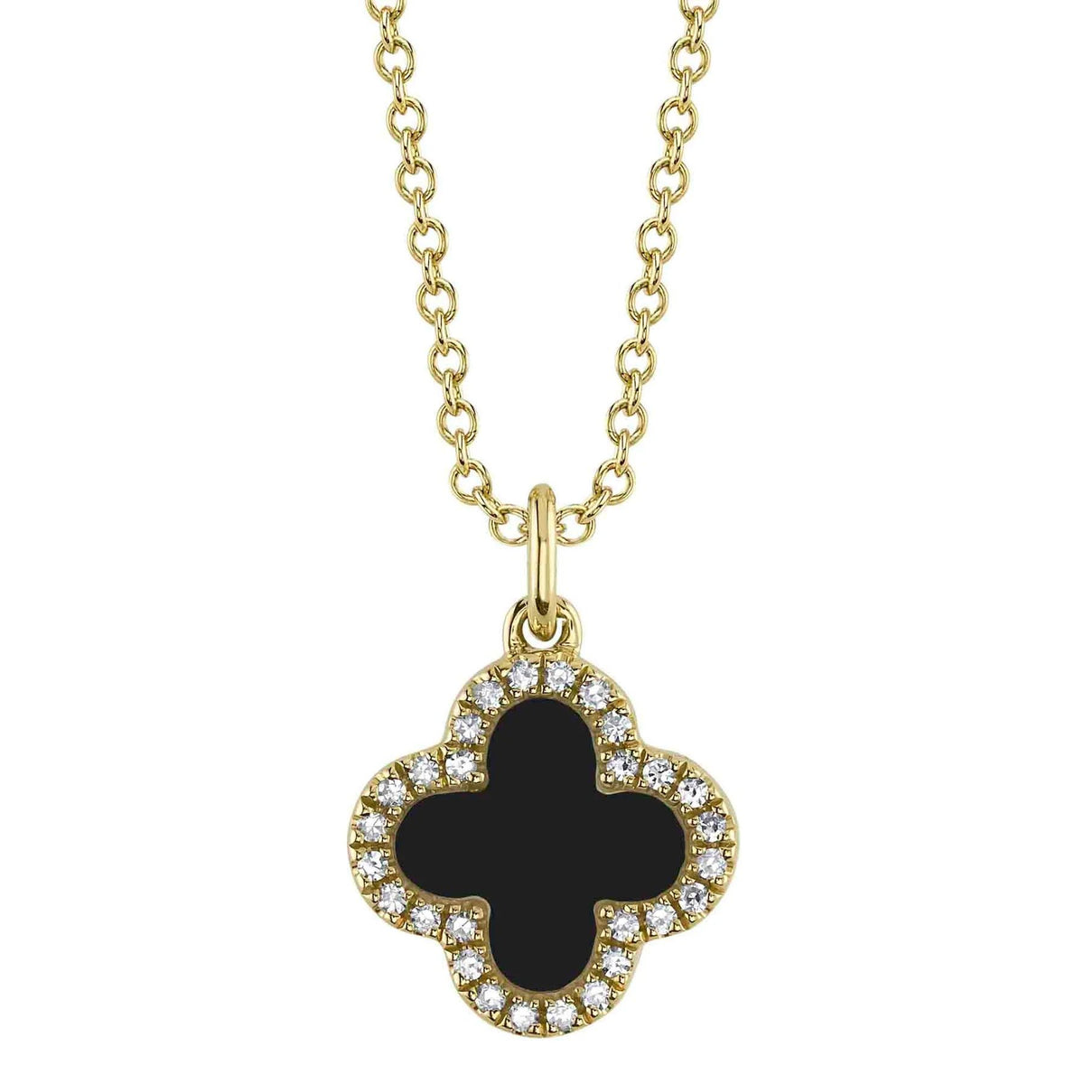 Mother of Pearl & Black Onyx Clover Pendant Necklace in 14K Yellow Gold