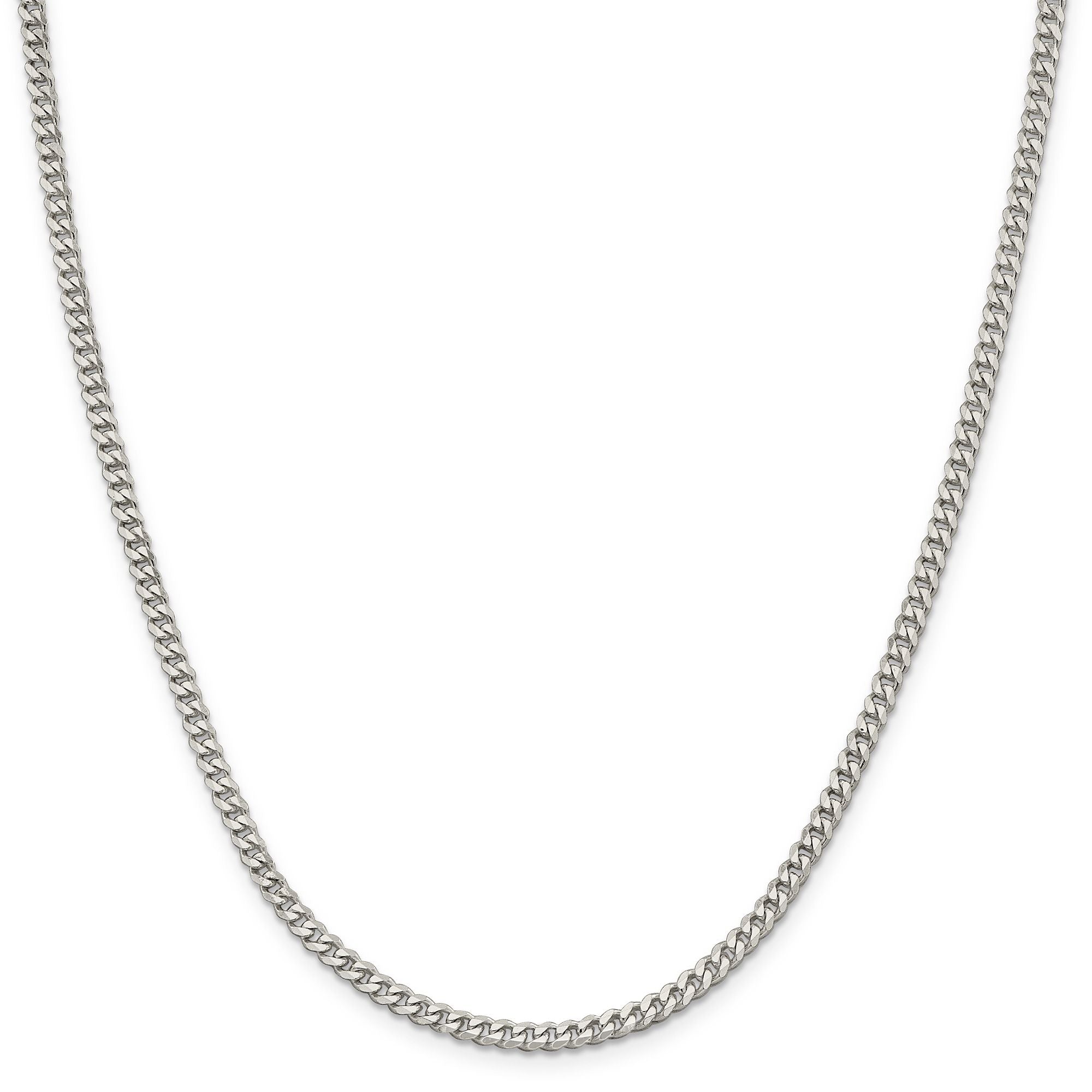 3.8MM Flat Curb Chain Necklace in Rhodium Plated Sterling Silver, 24" Length