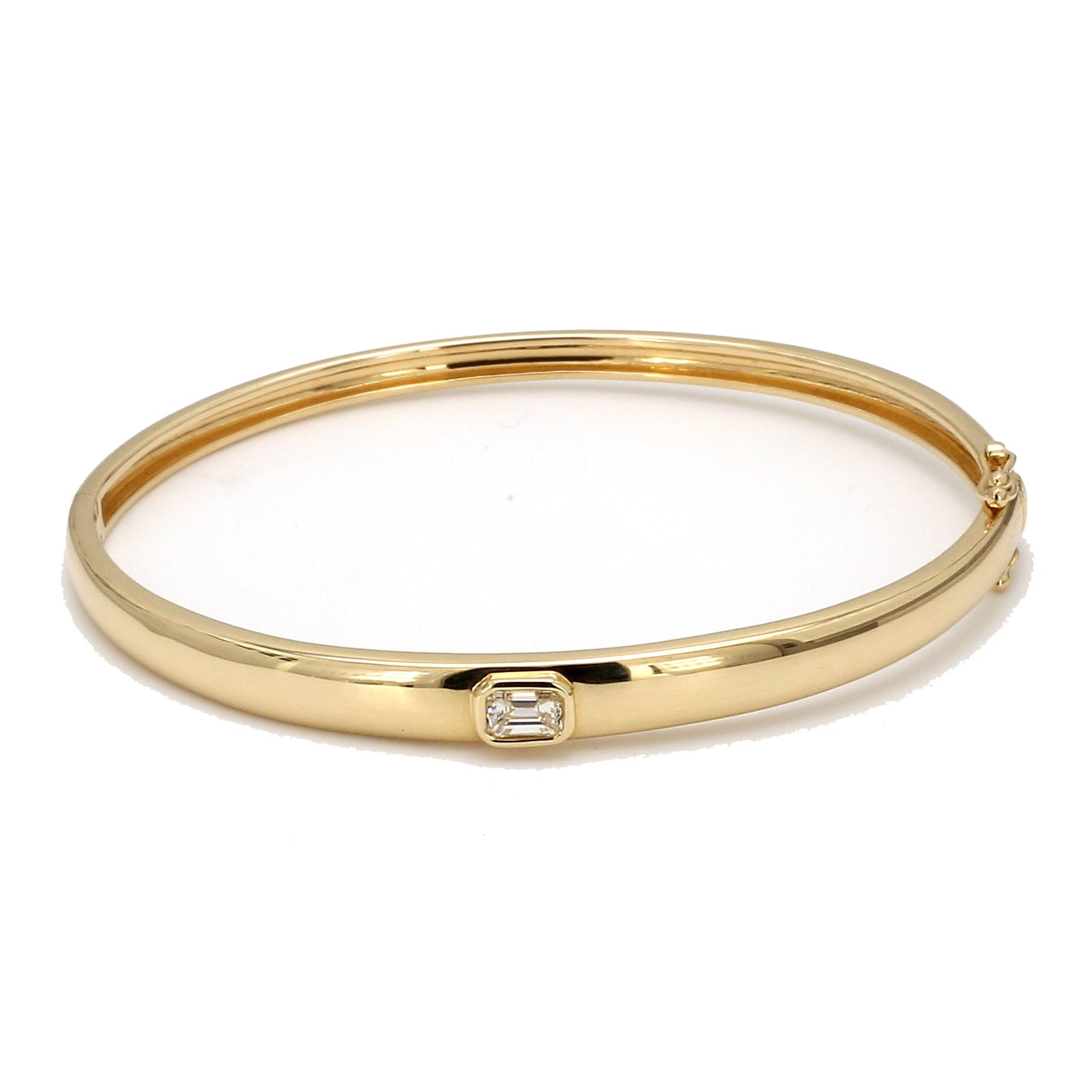 Emerald-Cut Diamond Bezel Bangle in 14K Yellow Gold, Size M