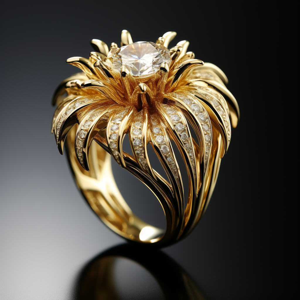 Gold ring with a diamond on a gradient background