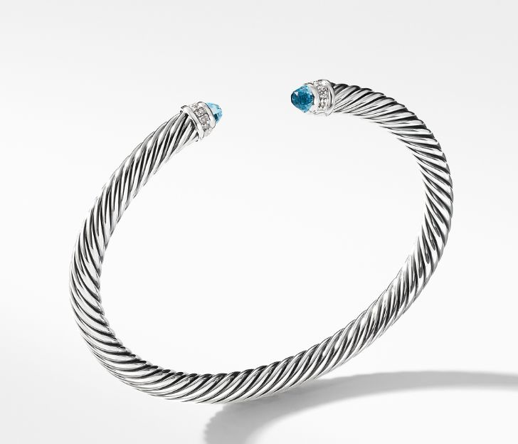 David Yurman Cable Classics Bracelet with Blue Topaz and Diamonds, Size