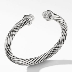 David Yurman Classic Cable Bracelet in Sterling Silver with Pave Diamond Domes, 7mm Bracelets Bailey's Fine Jewelry