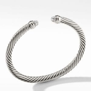 David Yurman Classic Cable Bracelet in Sterling Silver with Pave Diamond Domes, 5mm Bracelets Bailey's Fine Jewelry