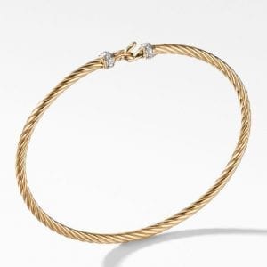 David Yurman Buckle Classic Cable Bracelet in 18K Yellow Gold with Diamonds, 2.6mm DY Bailey's Fine Jewelry