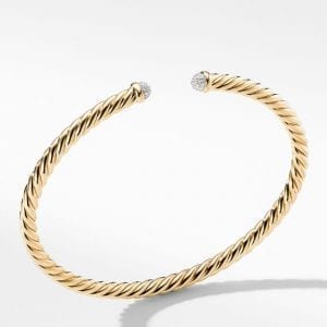 David Yurman Cable Flex Bracelet in 18K Yellow Gold with Diamonds, 4mm DY Bailey's Fine Jewelry