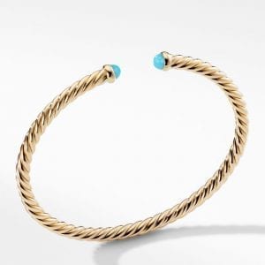 David Yurman Modern Cablespira Bracelet in 18K Yellow Gold with Turquoise, 4mm DY Bailey's Fine Jewelry