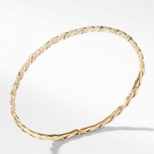 David Yurman Sculpted Cable Flex Bracelet in 18K Yellow Gold with Diamonds, 3.5mm DY Bailey's Fine Jewelry