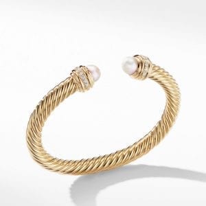 David Yurman Classic Cablespira Bracelet in 18K Yellow Gold with Pearls and Diamonds, 7mm DY Bailey's Fine Jewelry