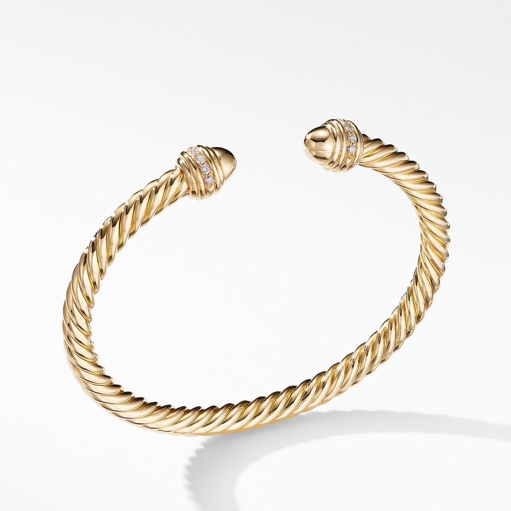 David Yurman Cable Bracelet in 18K Gold with Gold Dome and Diamonds ...