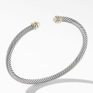 David Yurman Classic Cable Bracelet in Sterling Silver with 18K Yellow Gold and Pearls, 4mm Bracelets Bailey's Fine Jewelry