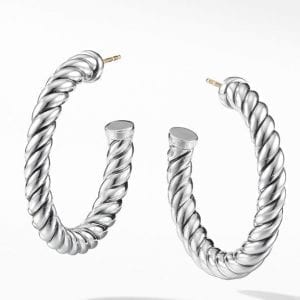 David Yurman Sculpted Cable Hoop Earrings in Sterling Silver, 40mm DY Bailey's Fine Jewelry