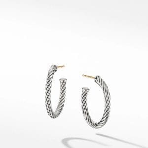 David Yurman Cable Hoop Earrings in Sterling Silver, 3/4in DY Bailey's Fine Jewelry