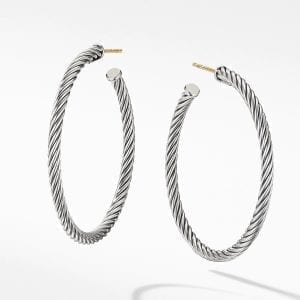David Yurman Cable Hoop Earrings in Sterling Silver, 1.5in DY Bailey's Fine Jewelry