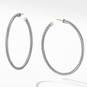 David Yurman Cable Hoop Earrings in Sterling Silver, 2in DY Bailey's Fine Jewelry