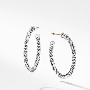 David Yurman Cable Hoop Earrings in Sterling Silver, 1in DY Bailey's Fine Jewelry