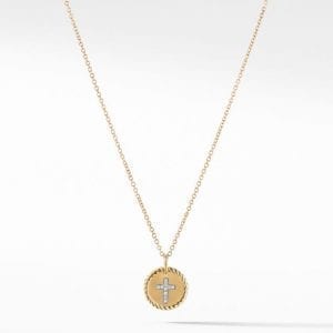 David Yurman Cable Collectibles Cross Necklace in 18K Yellow Gold with Diamonds, 11mm DY Bailey's Fine Jewelry