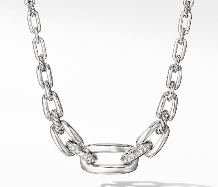 David Yurman Wellesley Chain Link Station Necklace with Diamonds, 16 IN ...