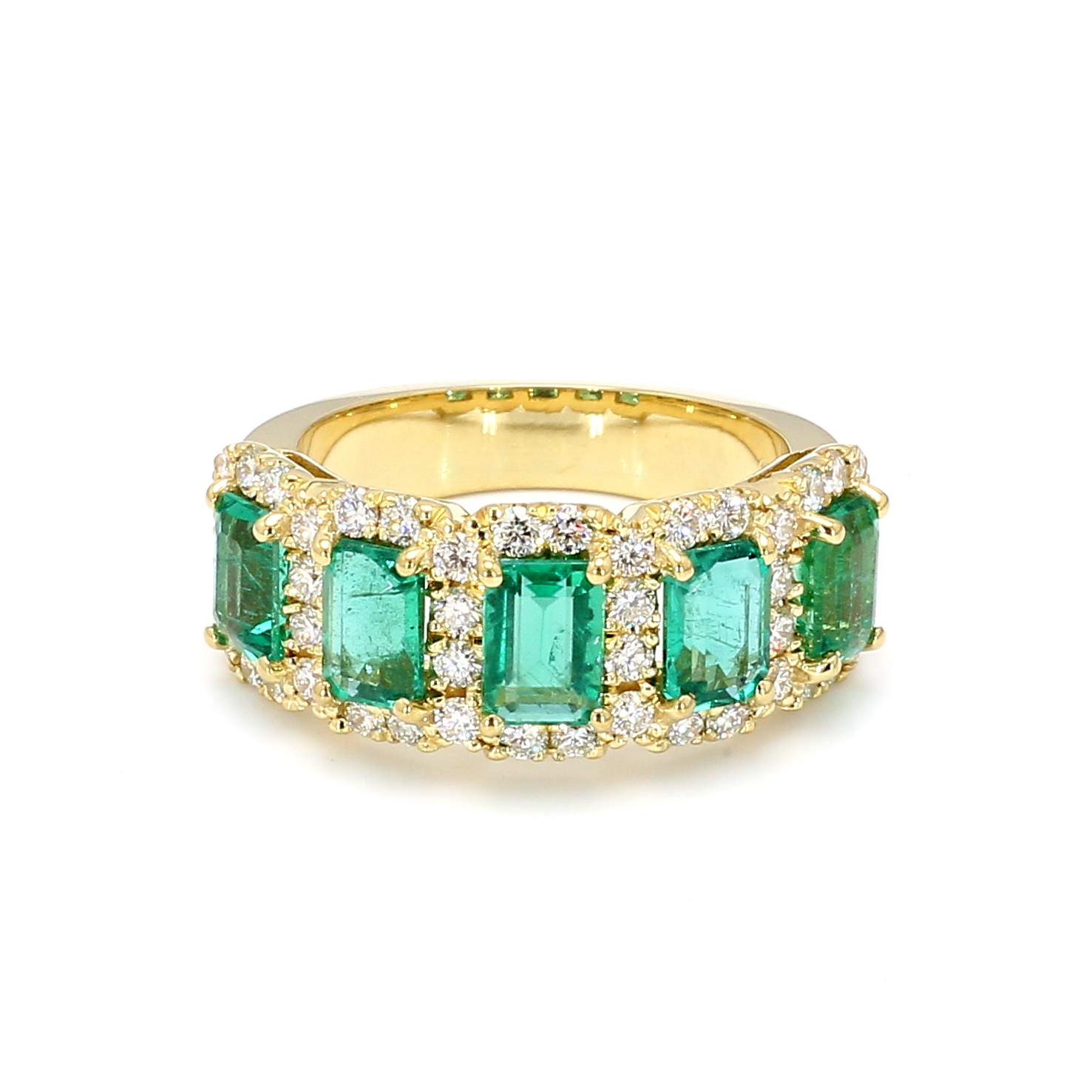 Emerald and Diamond Halo Band in 18k Yellow Gold – Bailey's Fine Jewelry